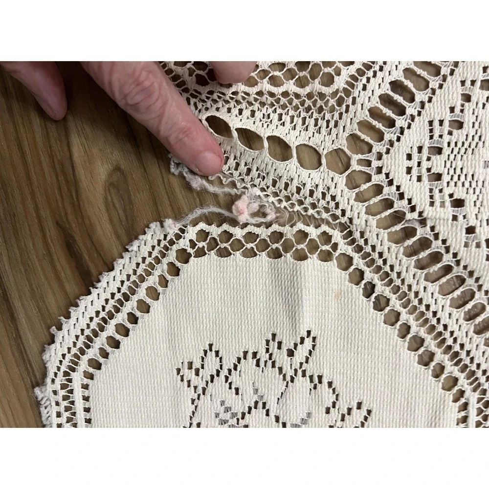 Vintage Handmade Crochet Lace Tablecloth Hexagon Patchwork Floral 60x51 in